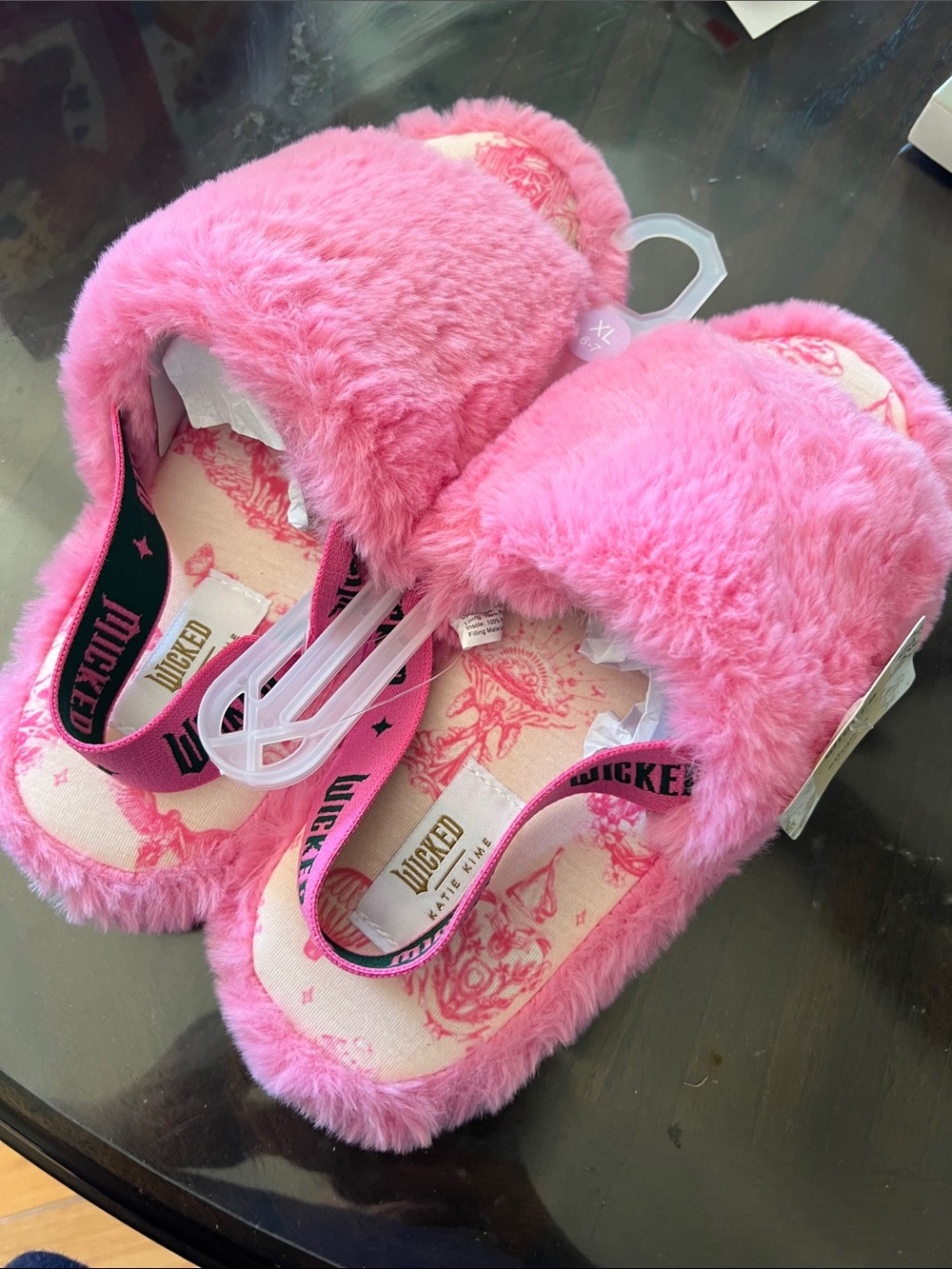Katie K Pink Faux-Fur Slide Sandals with Elastic Back Strap
